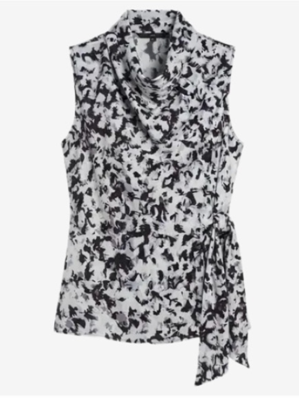 Sleeveless Cowl Neck Tie-Neck Top - Black & White